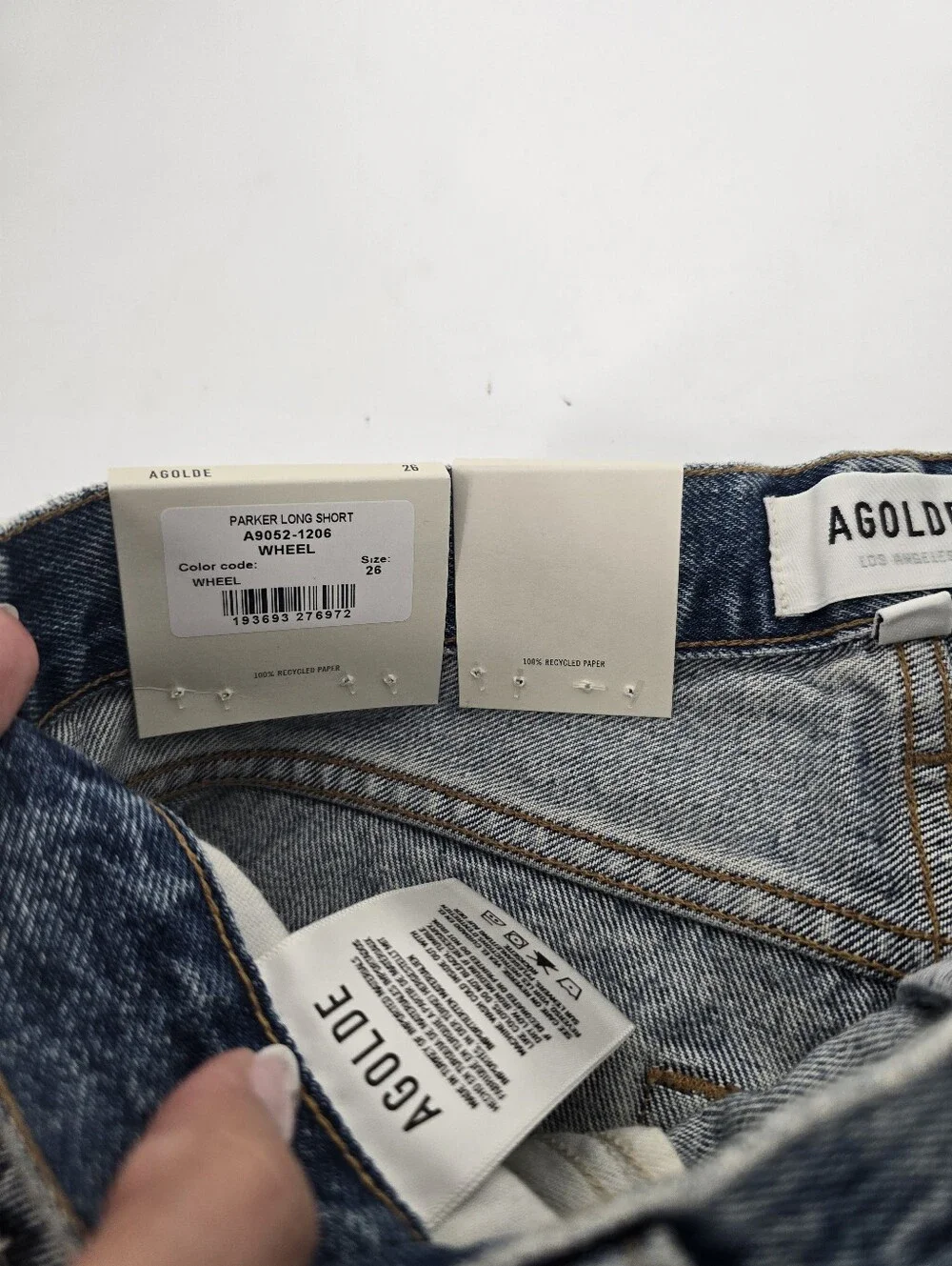 AGOLDE Parker Long Short Wheel Blue Size 26 Loose Fit Vintage Cotton Denim NEW